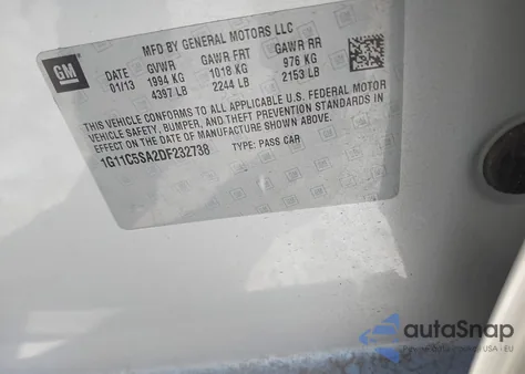 2013 Chevrolet Malibu 1Lt from USA, damaged, VIN 1G11C5SA2DF232738